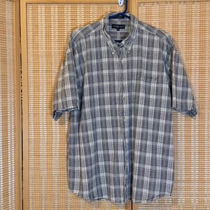 Chereskin Mens XXL Plaid Button‎ Down Shirt Short Sleeve Blue White 100% Cotton